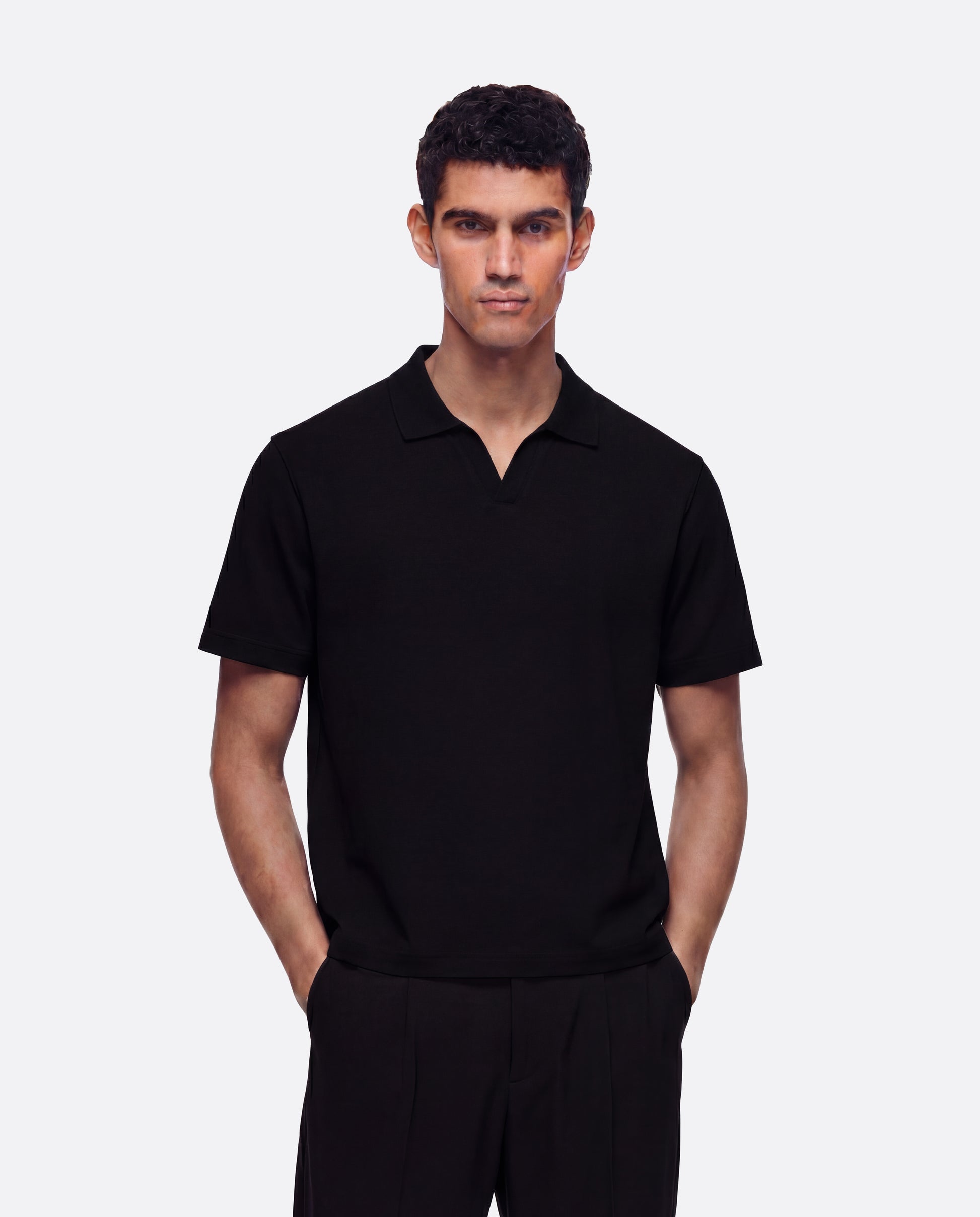 FITTED CROP POLO - BLACK