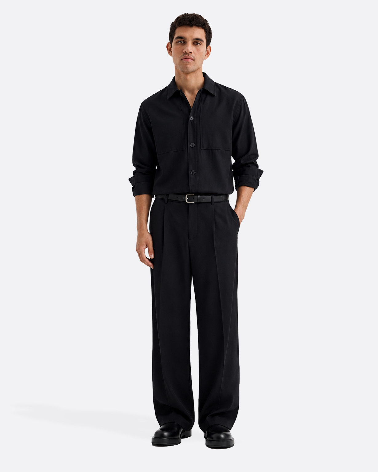 WIDE PLEATED PANTS - BLACK