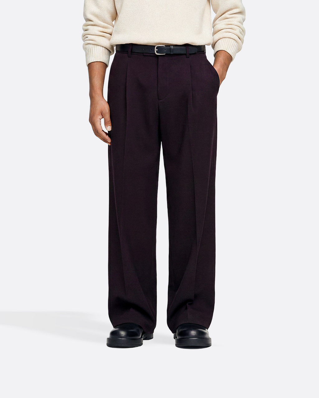WIDE PLEATED PANTS -  BURGUNDY