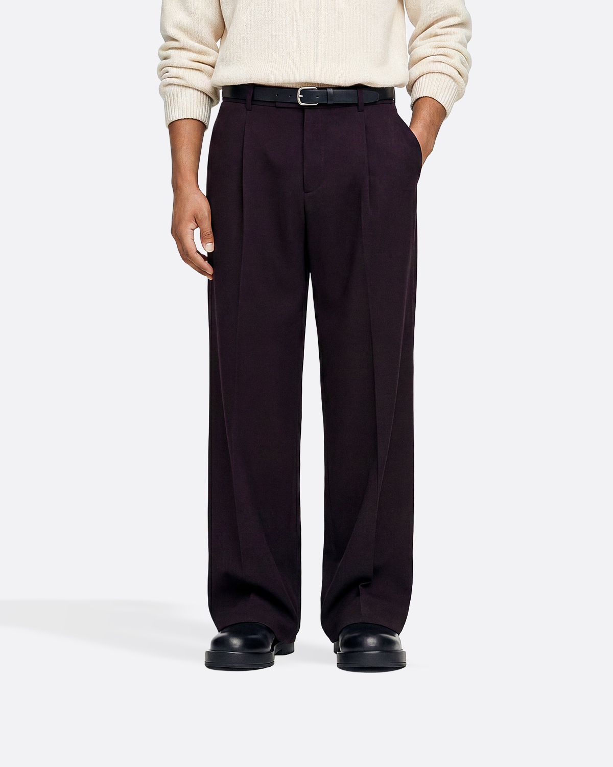 WIDE PLEATED PANTS -  BURGUNDY
