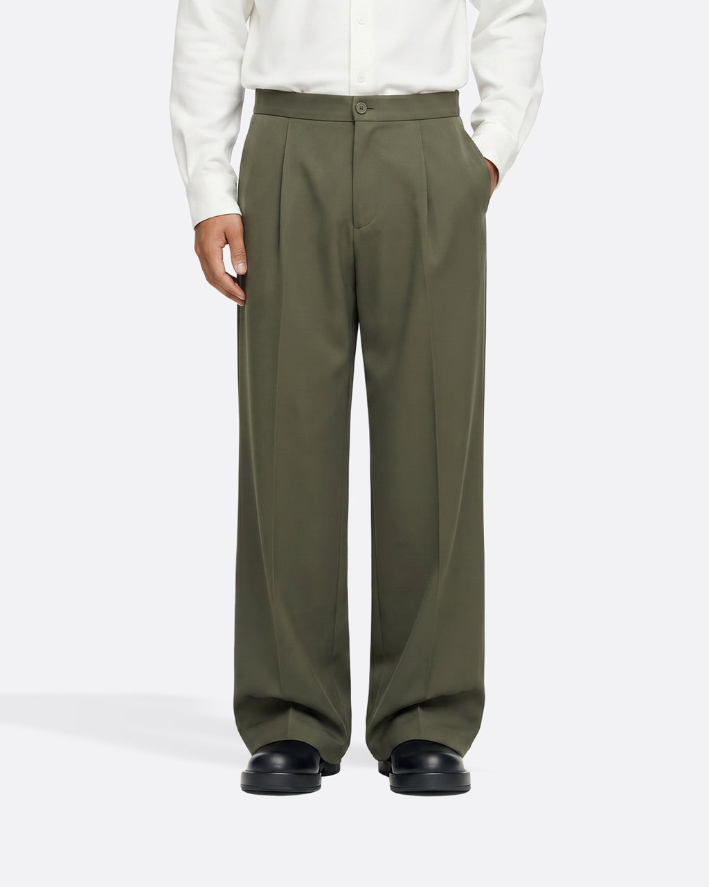 WIDE PLEATED  PANTS - OLIVE