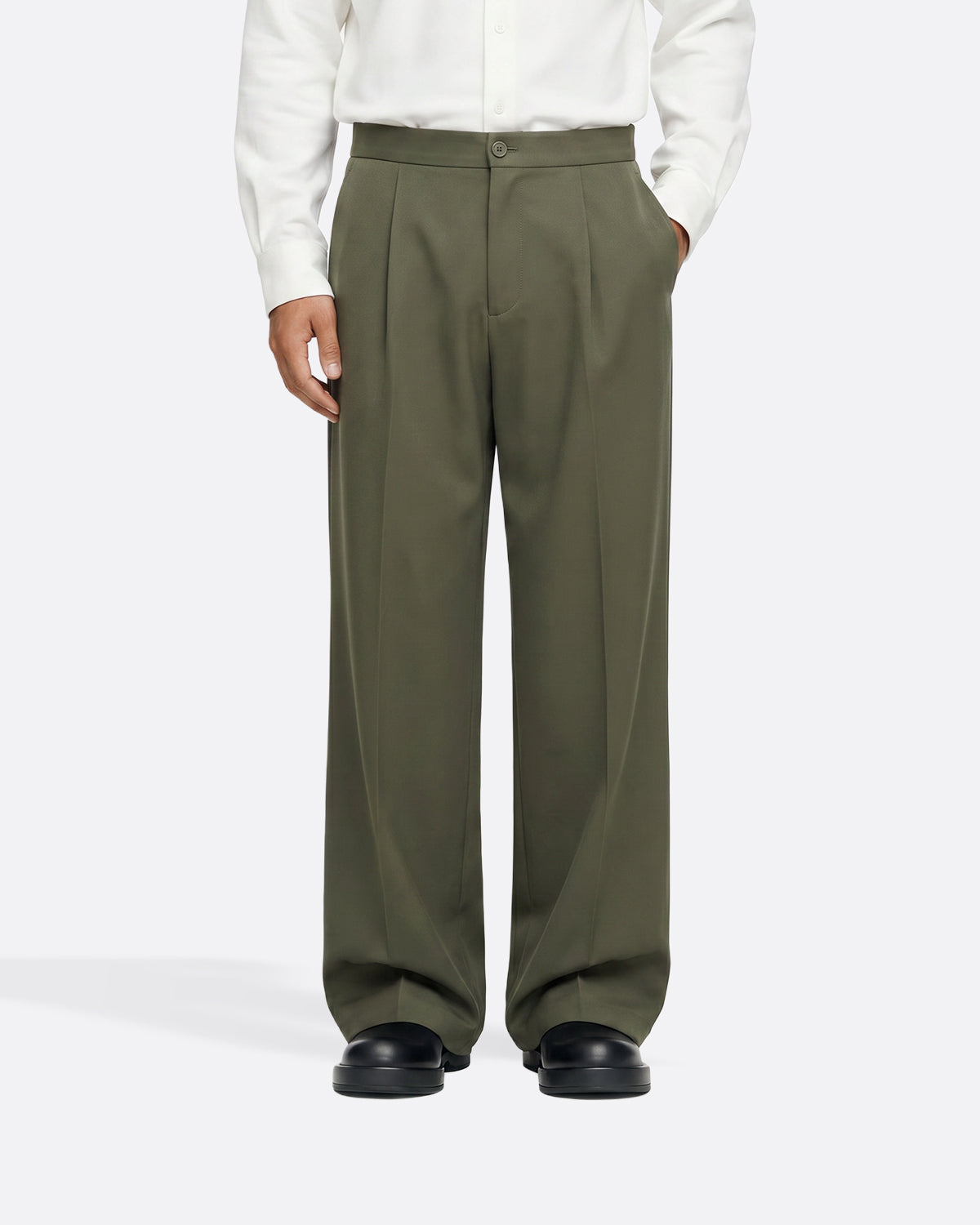 WIDE PLEATED  PANTS - OLIVE