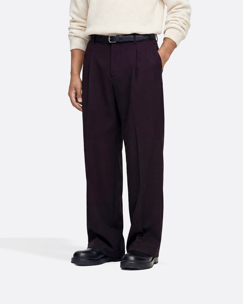 WIDE PLEATED PANTS -  BURGUNDY