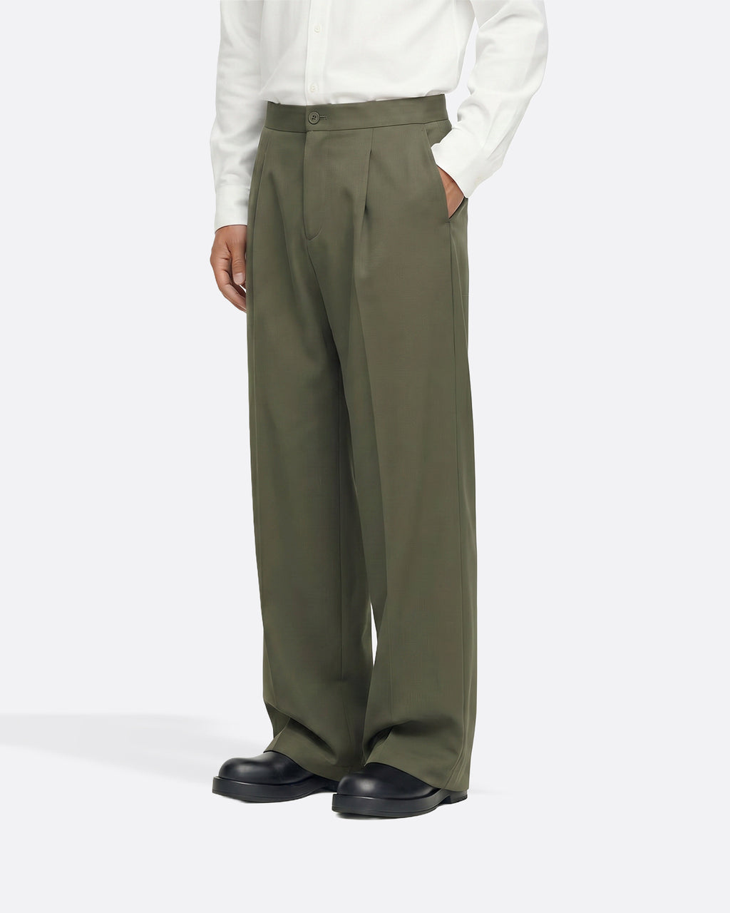 WIDE PLEATED  PANTS - OLIVE