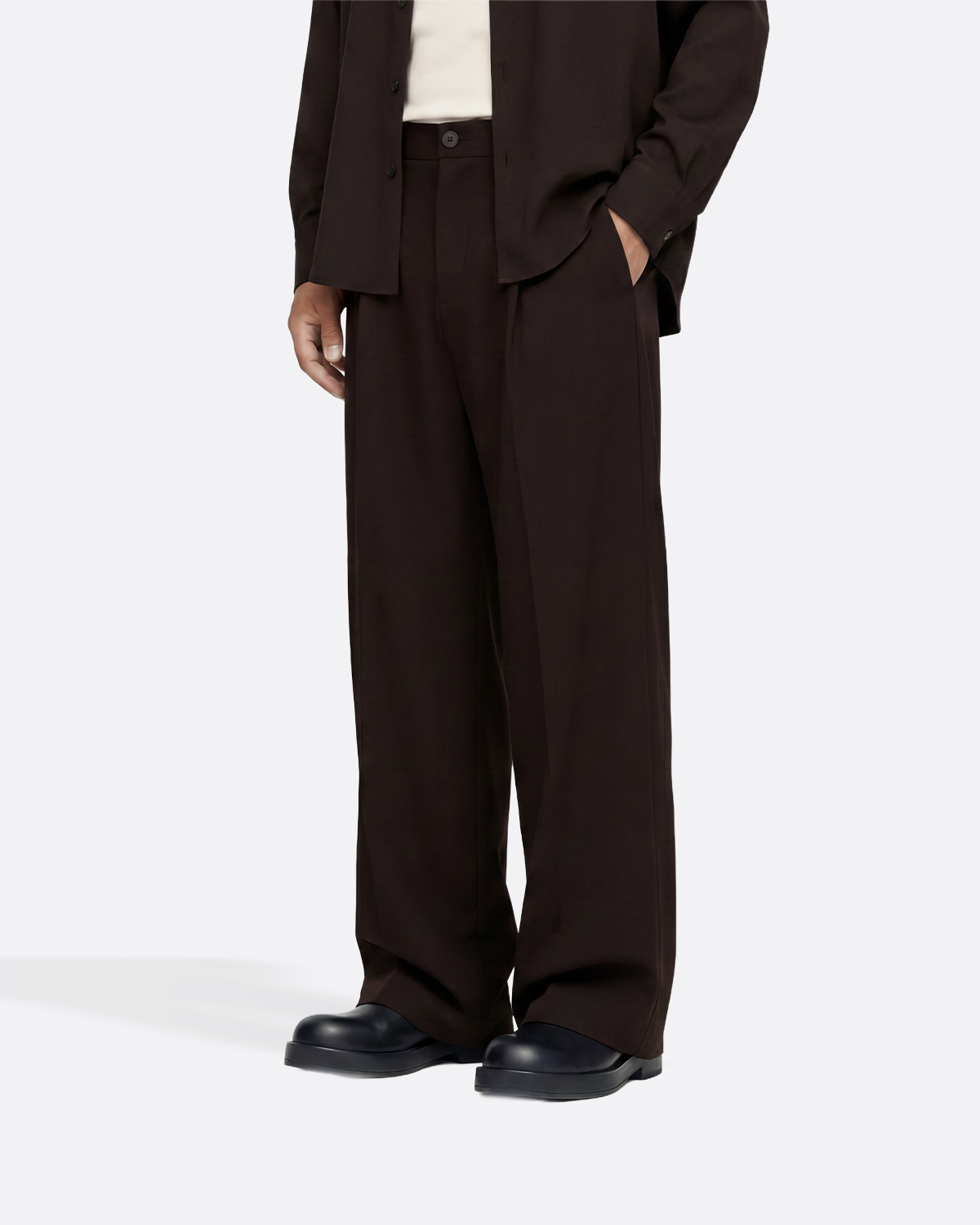 WIDE PLEATED PANTS - BROWN