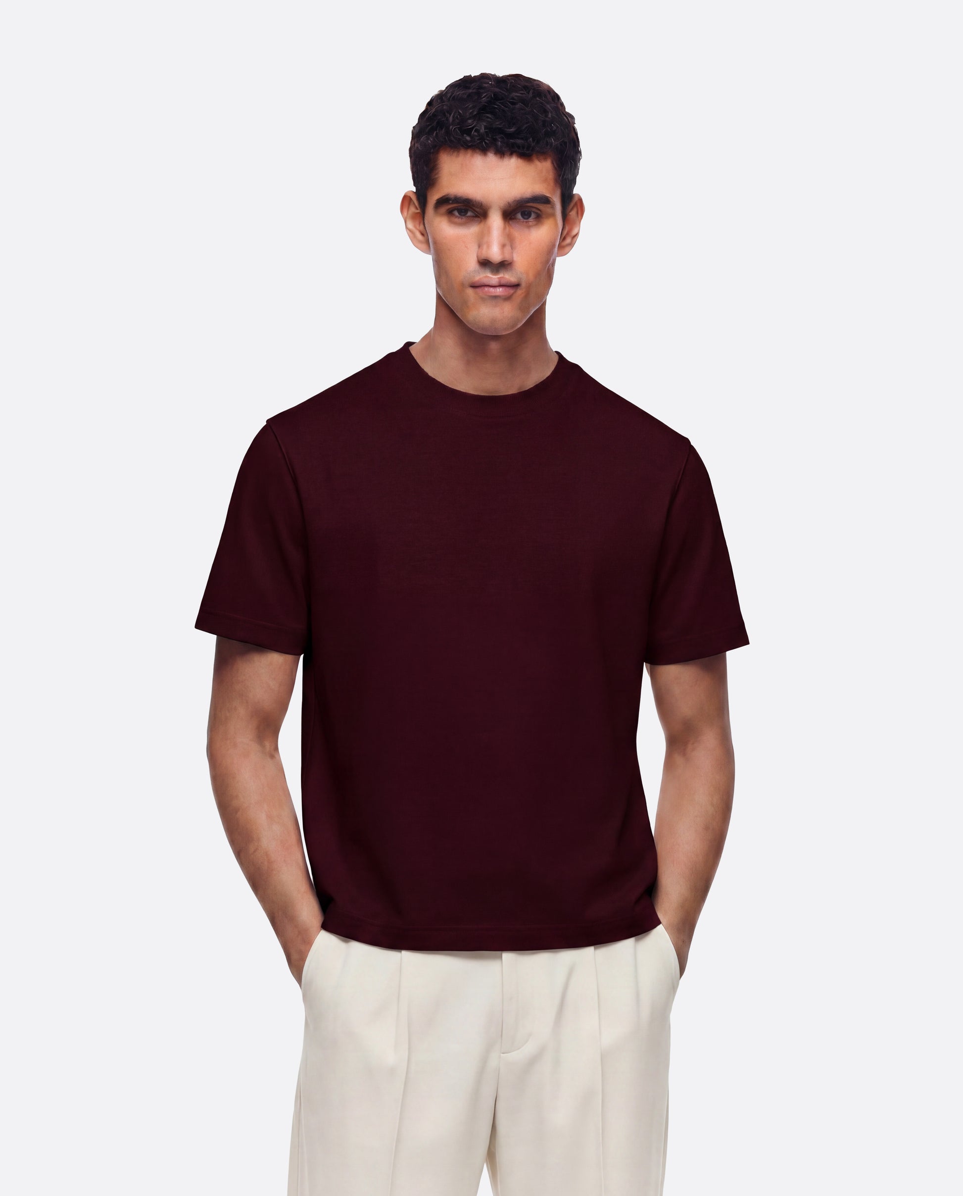 FITTED CROP T-SHIRT - BURGUNDY