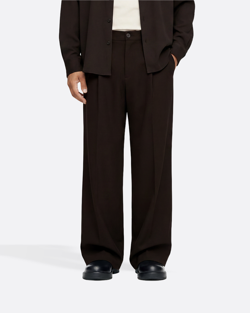 WIDE PLEATED PANTS - BROWN