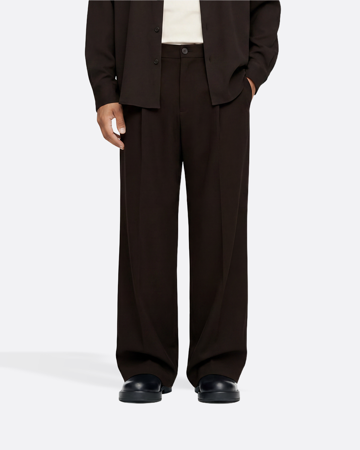 WIDE PLEATED PANTS - BROWN