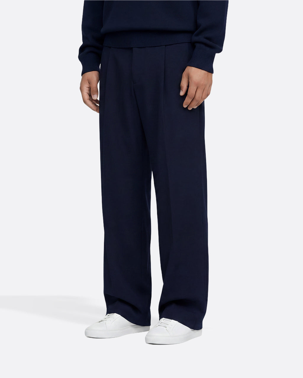 WIDE PLEATED PANTS - NAVY