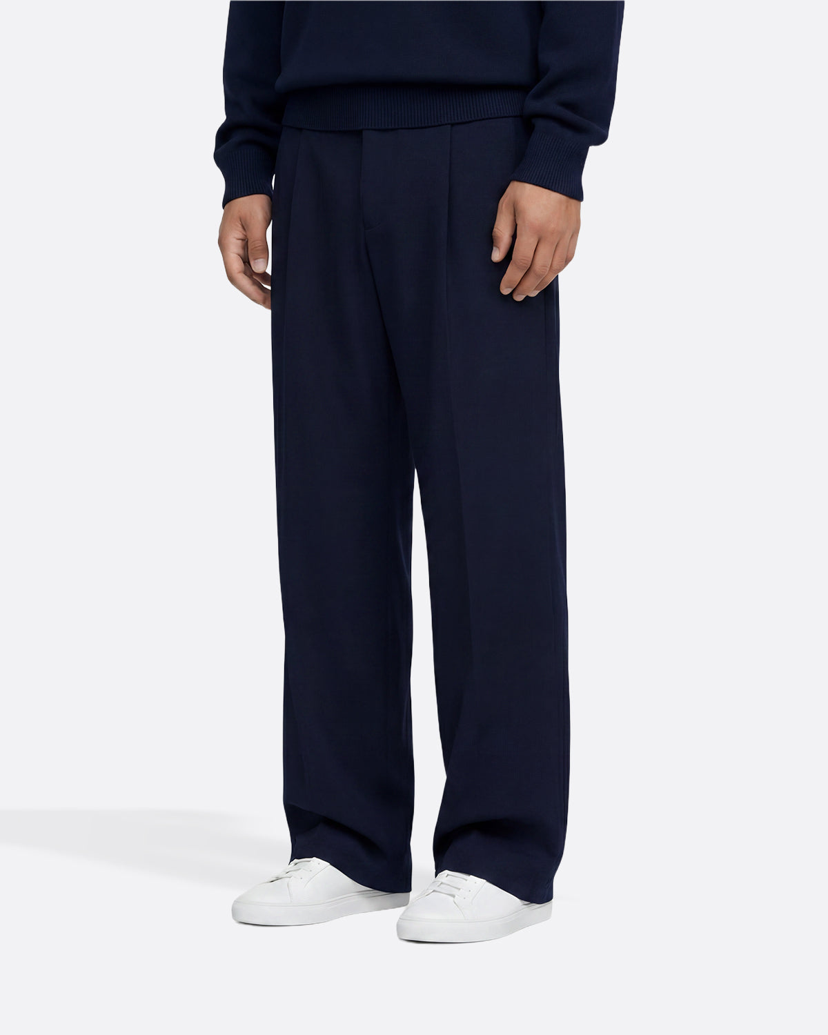 WIDE PLEATED PANTS - NAVY