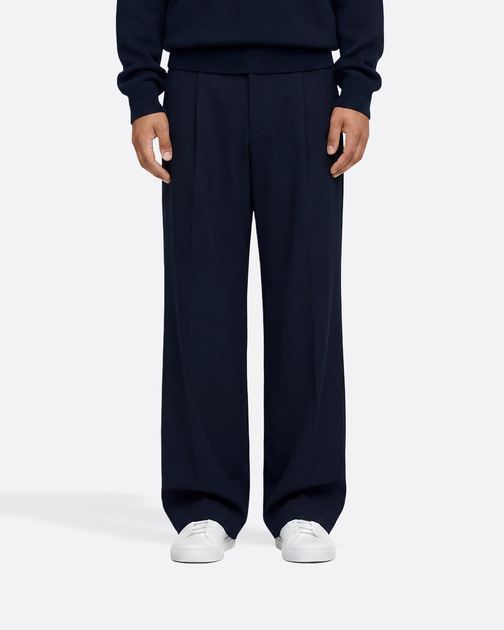 WIDE PLEATED PANTS - NAVY