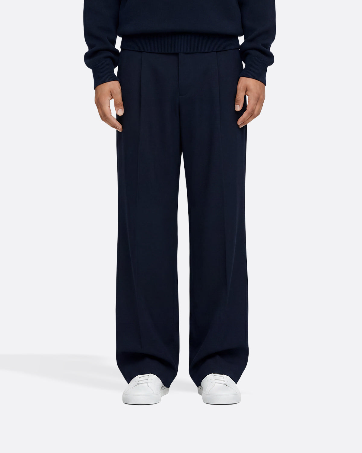 WIDE PLEATED PANTS - NAVY