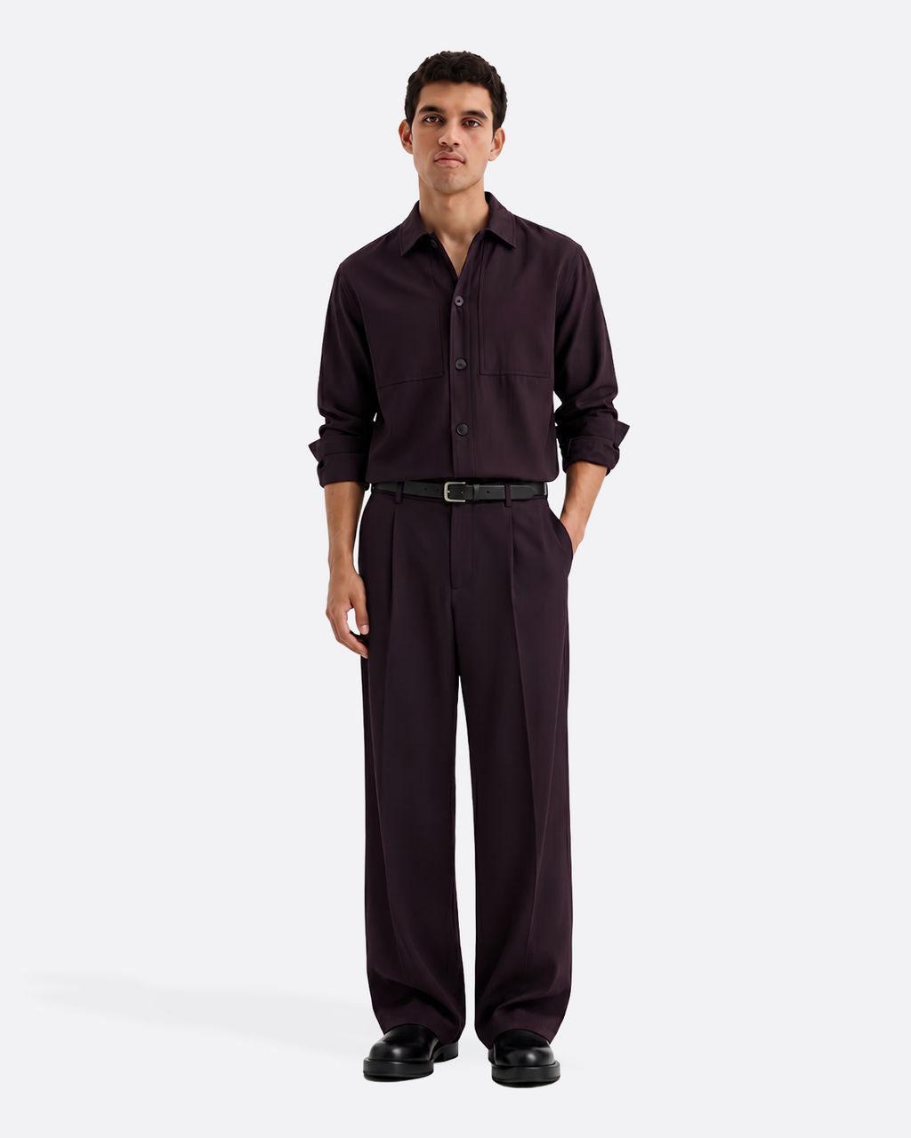 WIDE PLEATED PANTS -  BURGUNDY