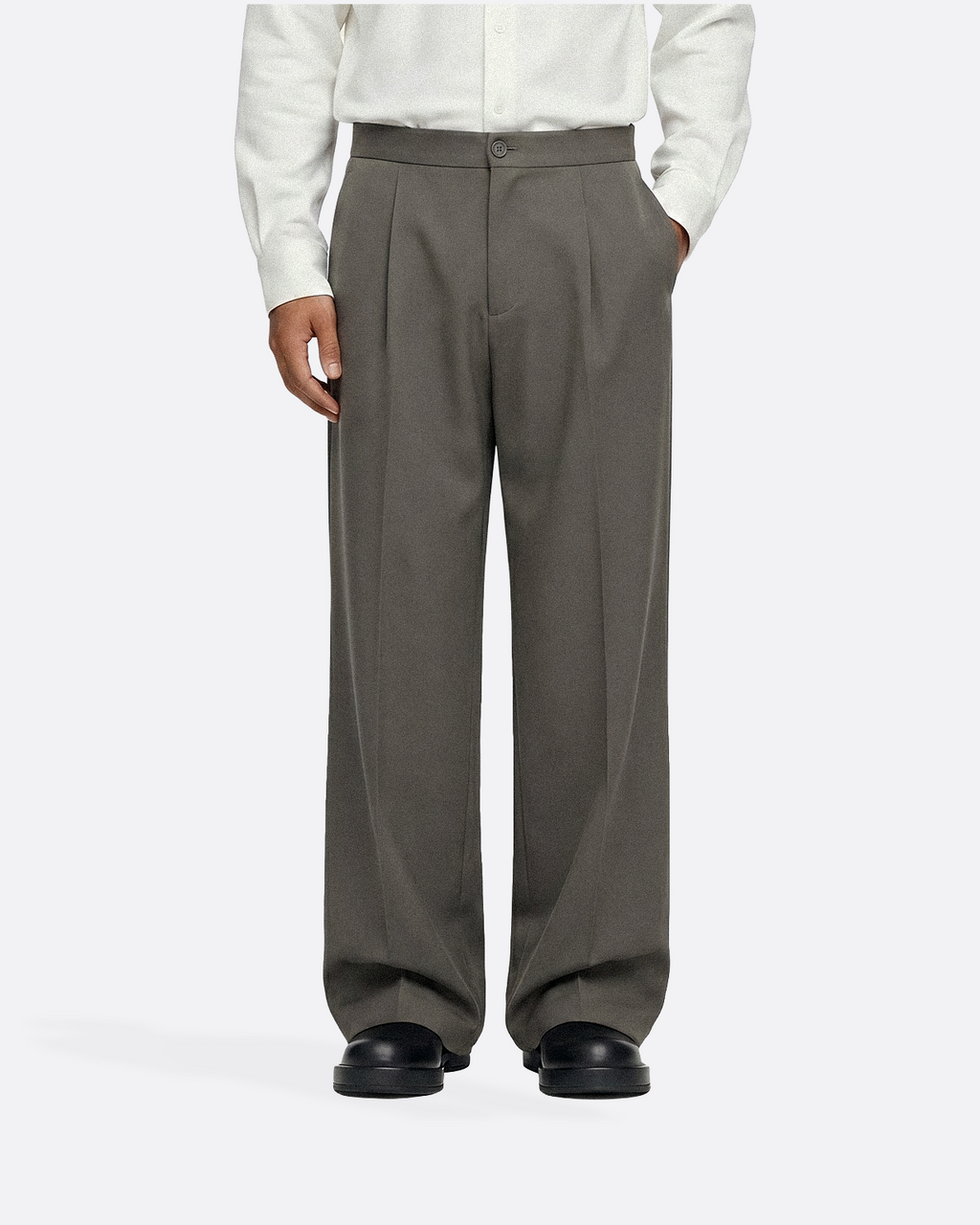 WIDE PLEATED PANTS - GRAY