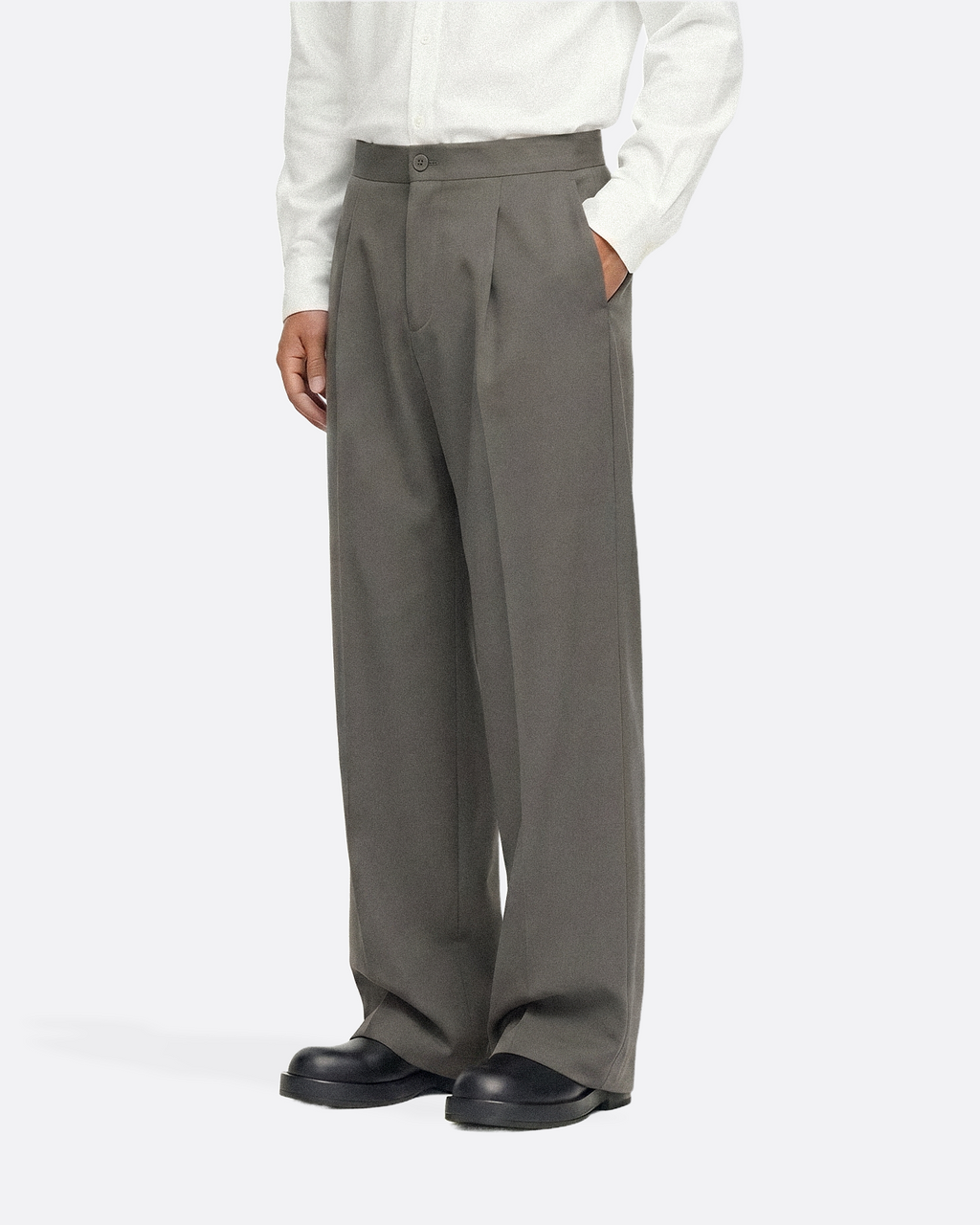 WIDE PLEATED PANTS - GRAY
