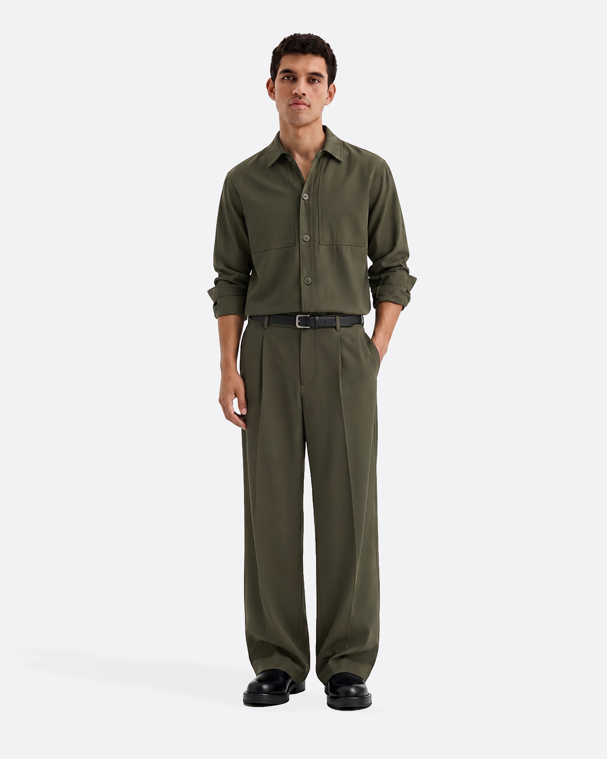 WIDE PLEATED  PANTS - OLIVE