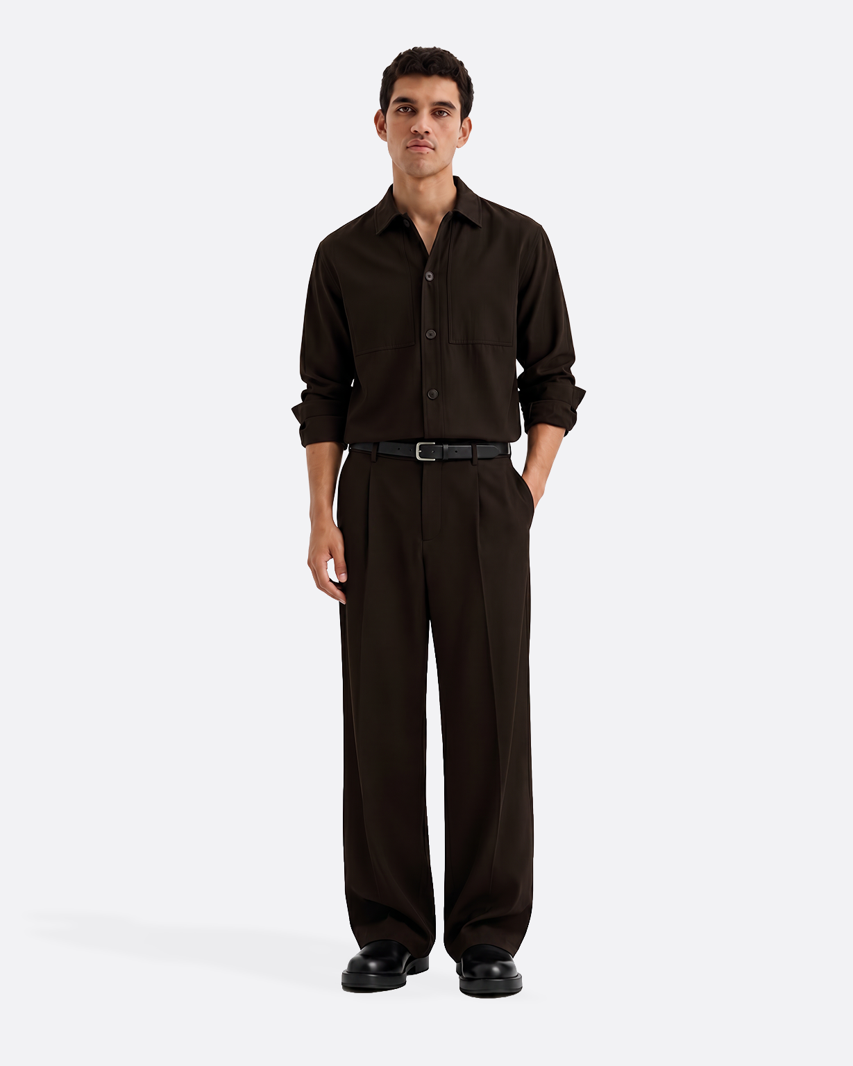 WIDE PLEATED PANTS - BROWN
