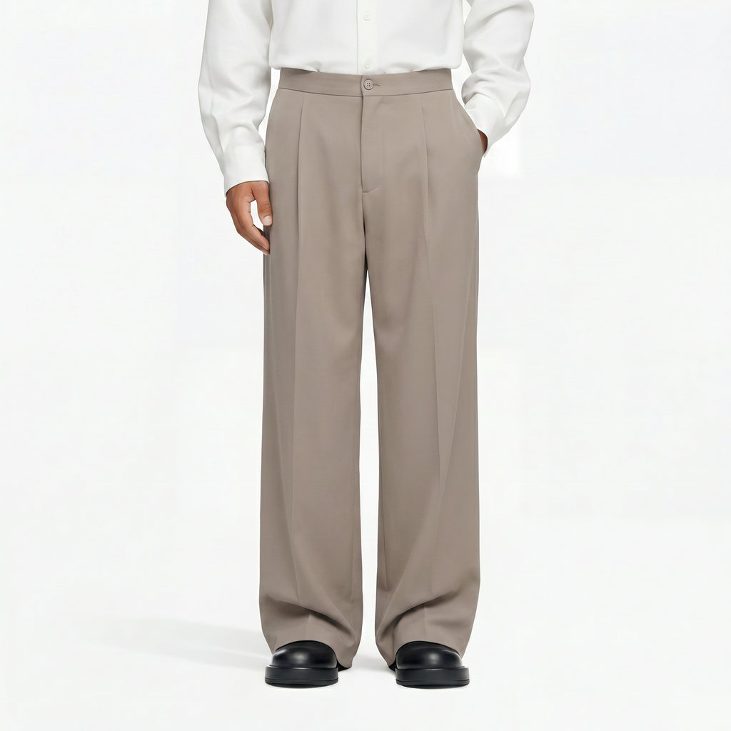 WIDE PLEATED PANTS - MOKA
