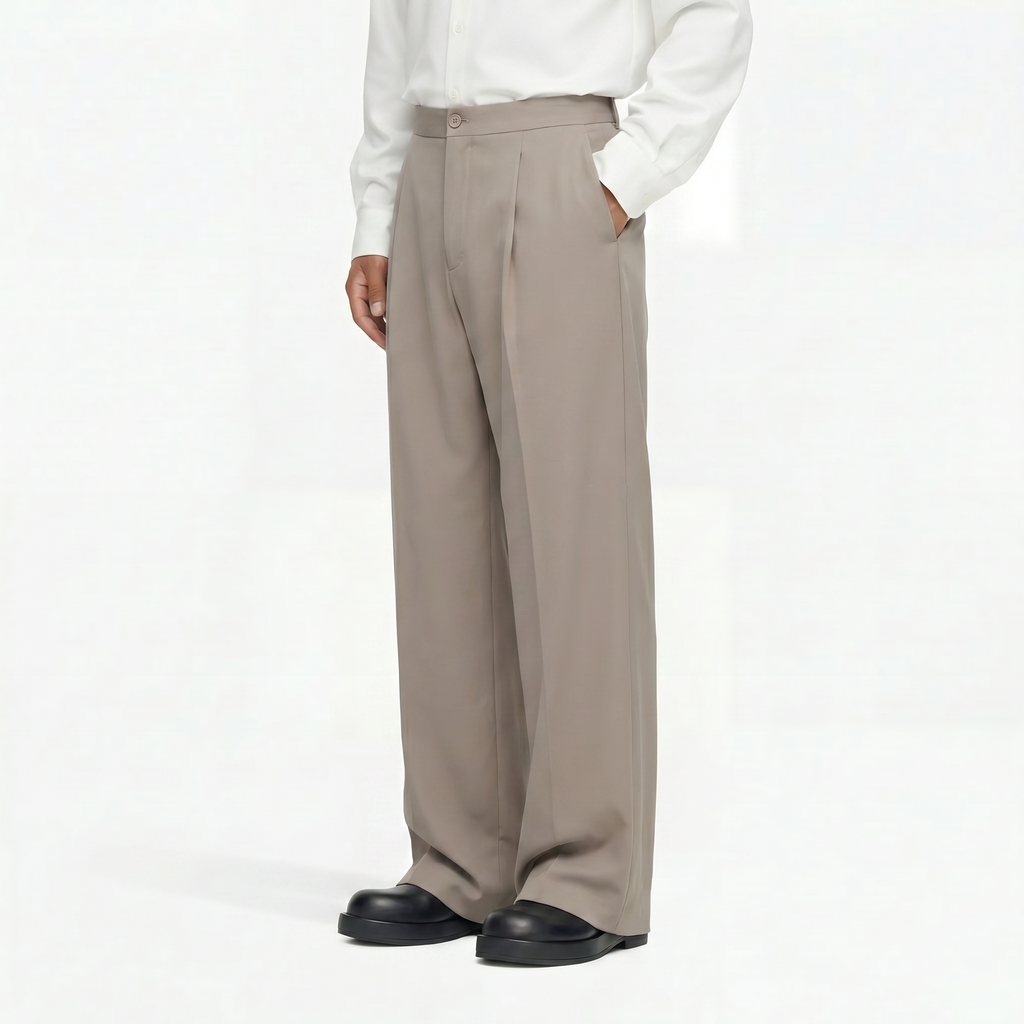WIDE PLEATED PANTS - MOKA