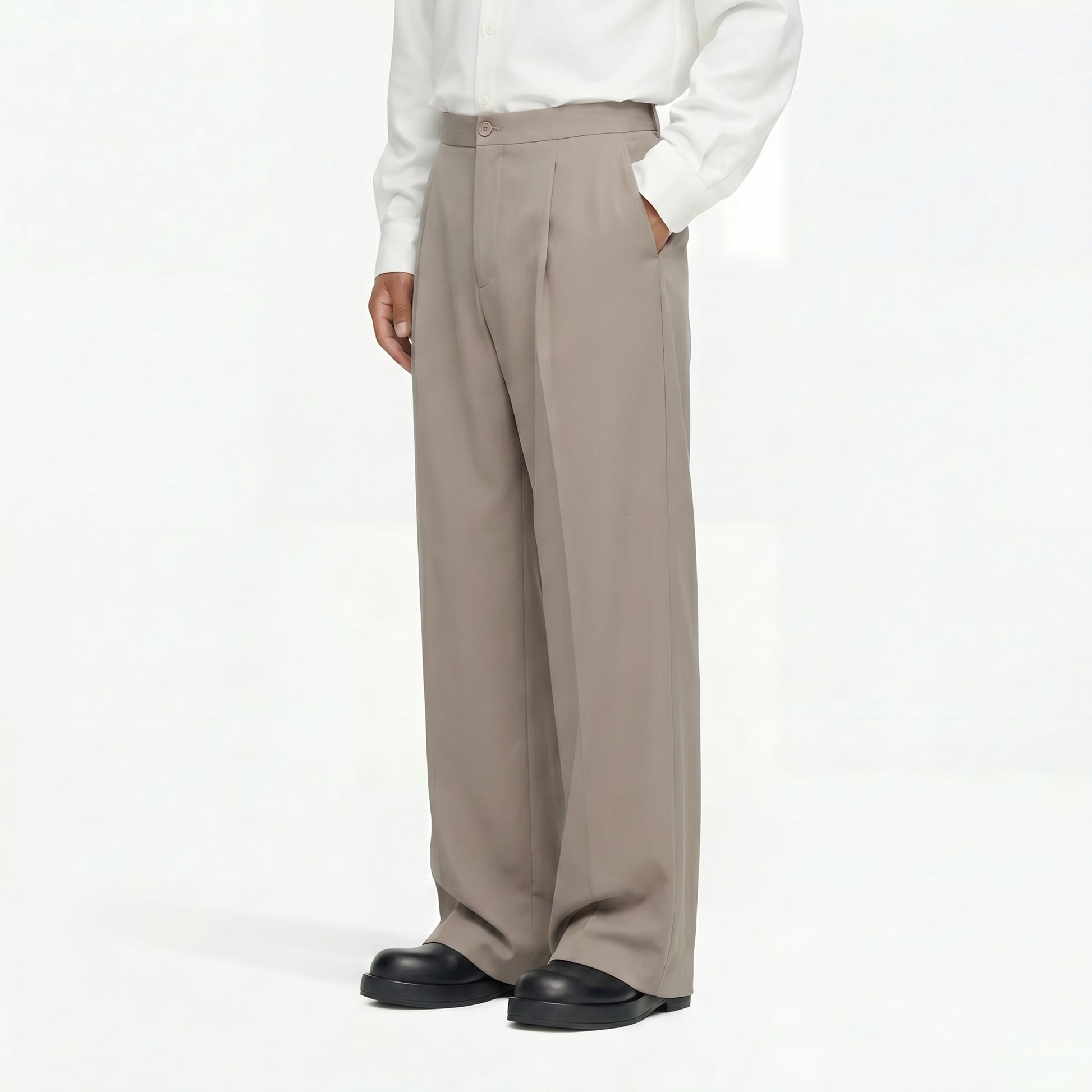 WIDE PLEATED PANTS - MOKA